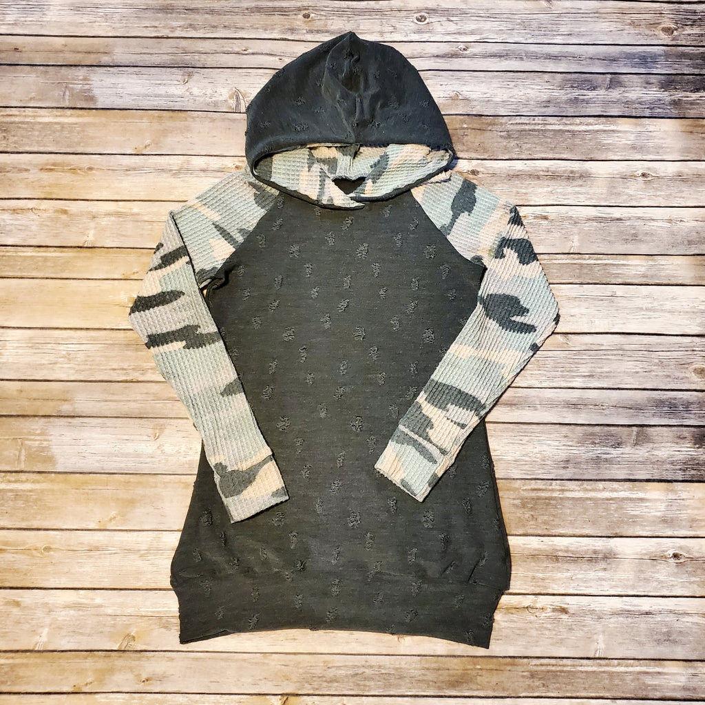 Distressed + Camo Waffle The Rachel Relaxed Hoodie