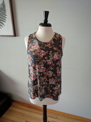 Gray with pink white and blue Floral Tie Back Tank