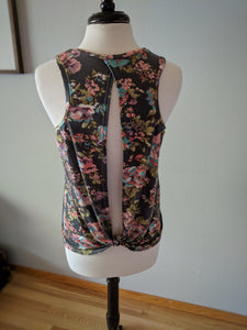 Gray with pink white and blue Floral Tie Back Tank